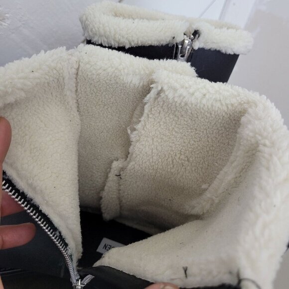 NEW Steve Madden Brixton-F Lined Black Distressed Leather Buckle Moto Boots 11 - Picture 6 of 12